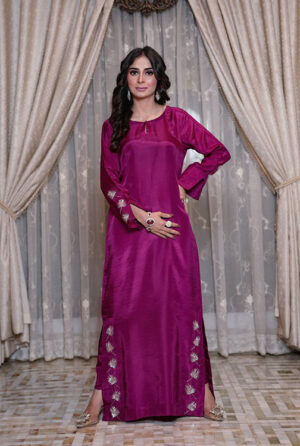 Silk Embellished Suit - Purple & Pink